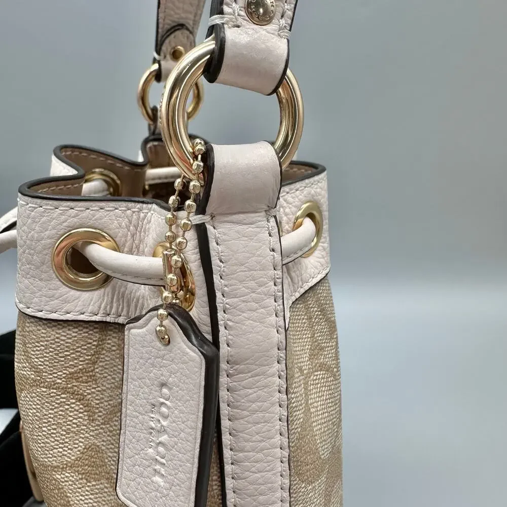 Coach Dempsey Mini Bucket Bag Crossbody Purse Signature Canvas Light Khaki Chalk - Picture 11 of 16